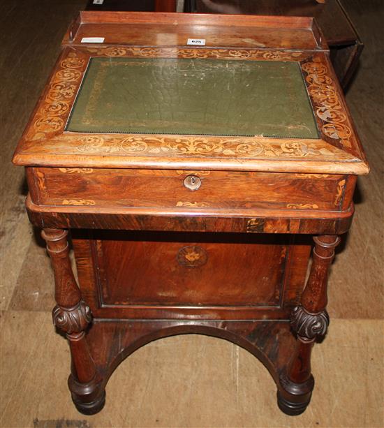 Victorian rosewood and marquetry davenport